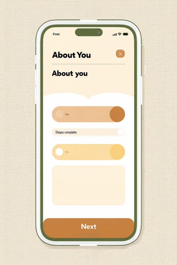 Mobile-friendly behavioral health intake form showing clean accessible question fields with progress indicator